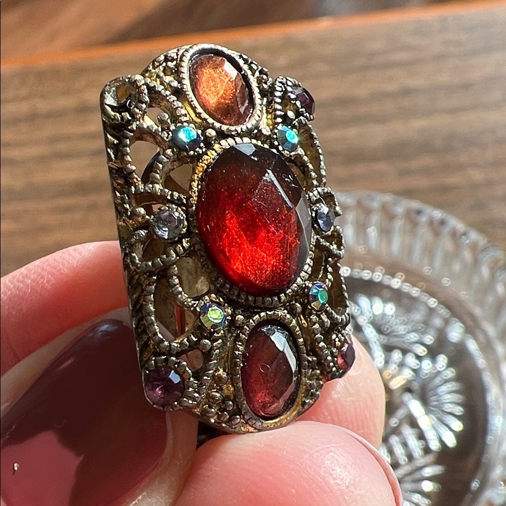 Vintage Art Deco Clip On Garnet Colored Earrings